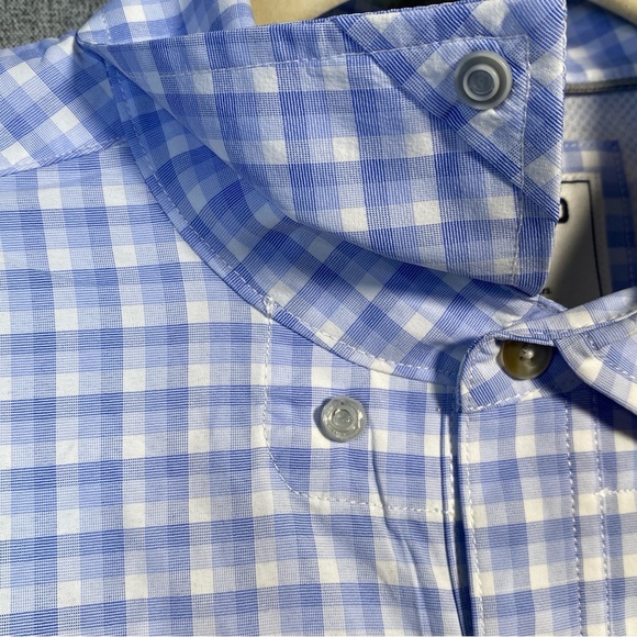 Poncho The Wahoo Large Men’s Blue White Check Performance Outdoor Fishing Shirt - Picture 8 of 9